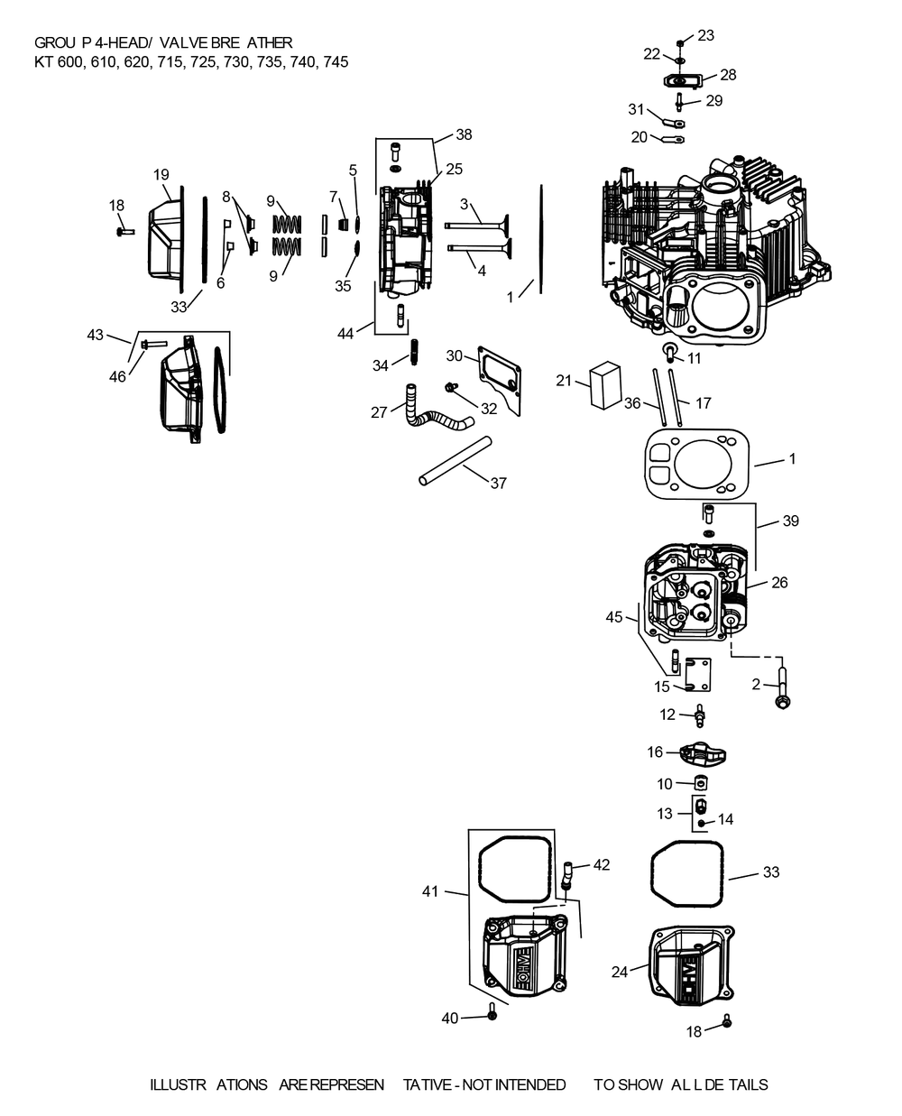 Kt735-3104 Cylinderhead And Breather Diagram and Parts List for KT735-3104  Cub Cadet Lawn Tractor